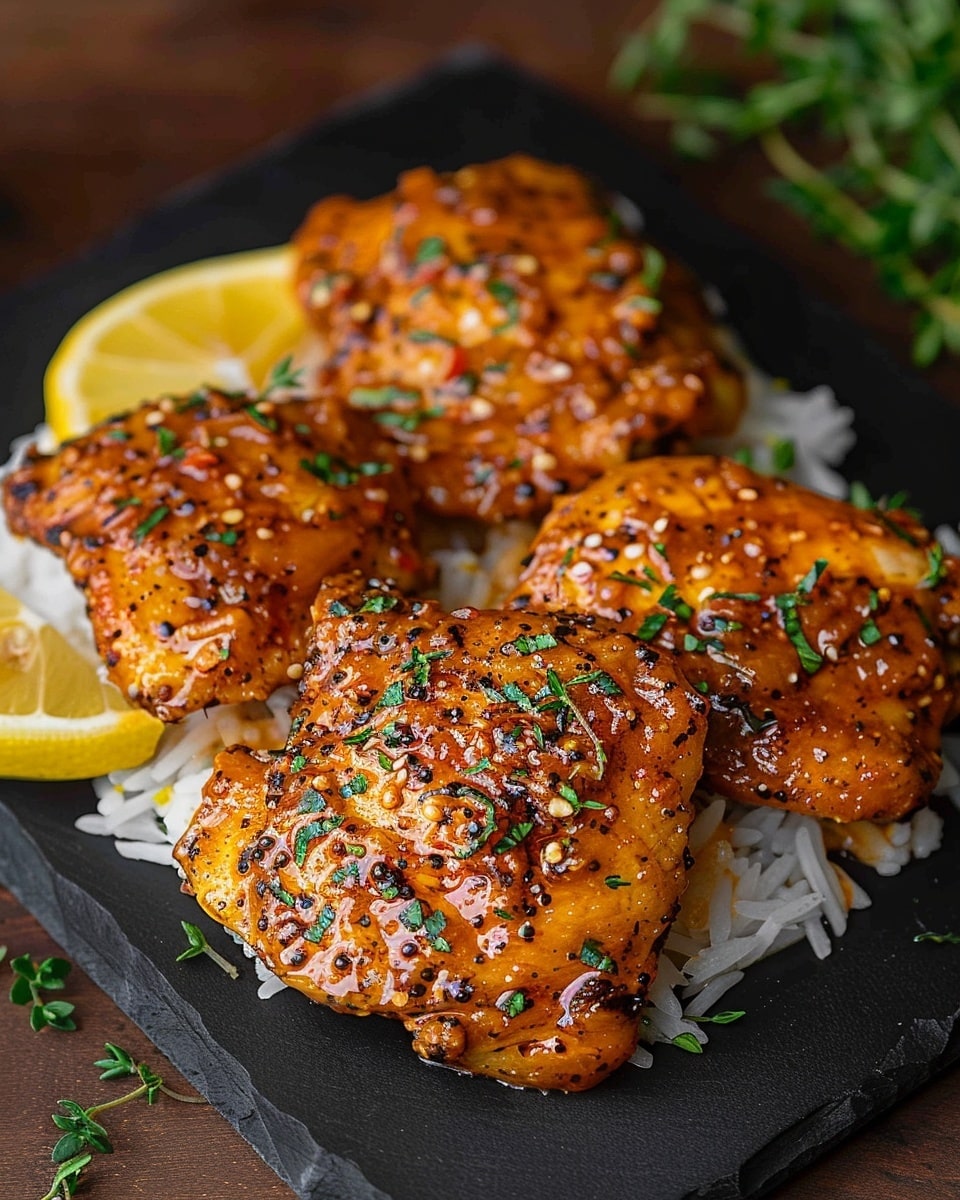 Plated Cajun chicken thighs with creamy mashed potatoes and roasted asparagus, garnished with parsley. Natural wood table setting with linen napkin and rustic cutlery