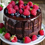 Chocolate Cake with Chocolate Ganache and Raspberries