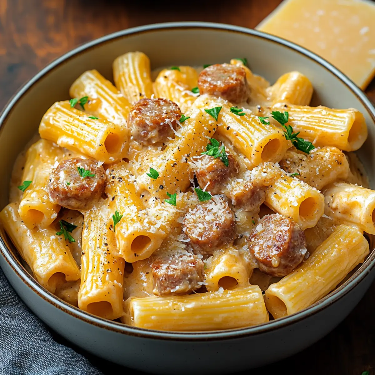 creamy sausage rigatoni