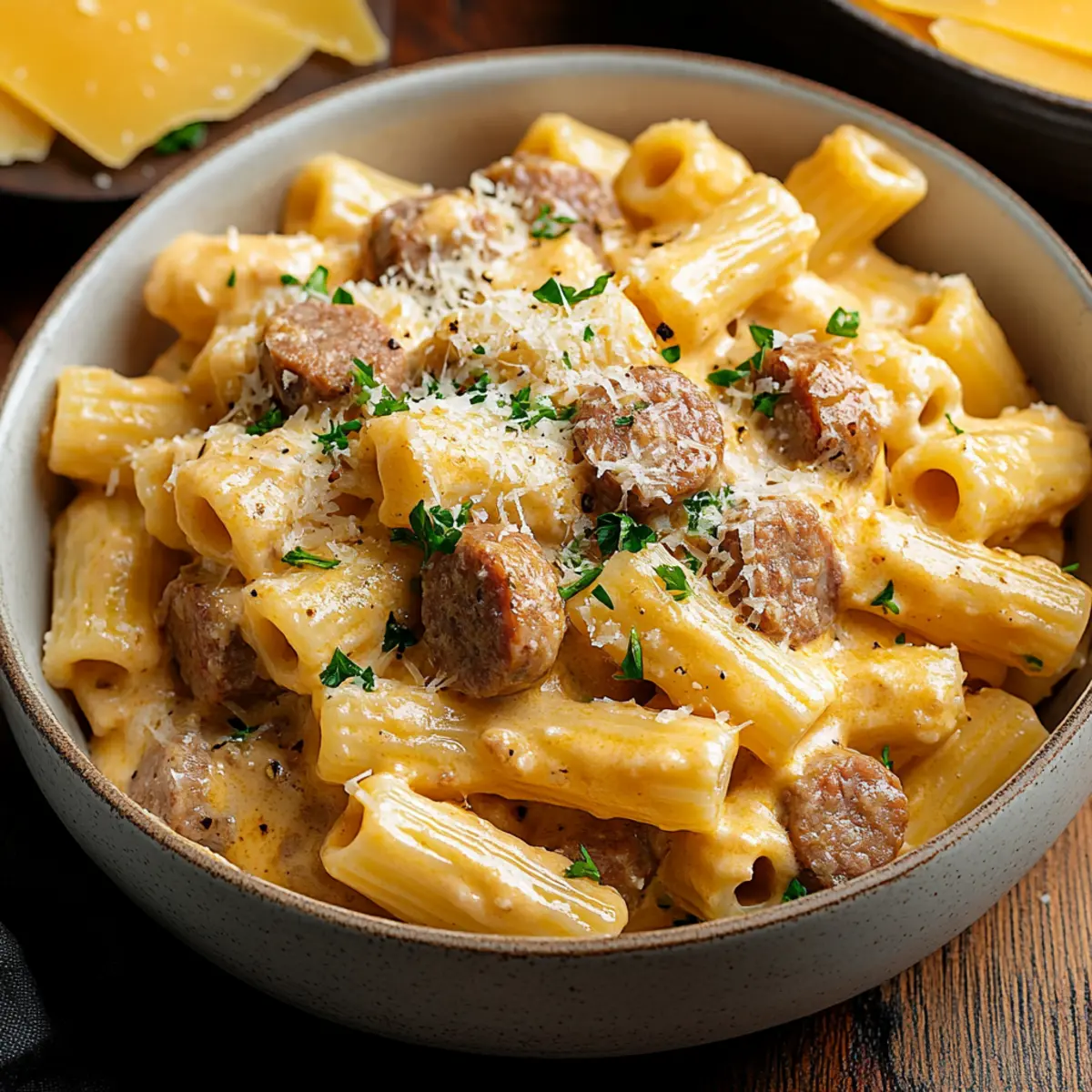 creamy sausage rigatoni