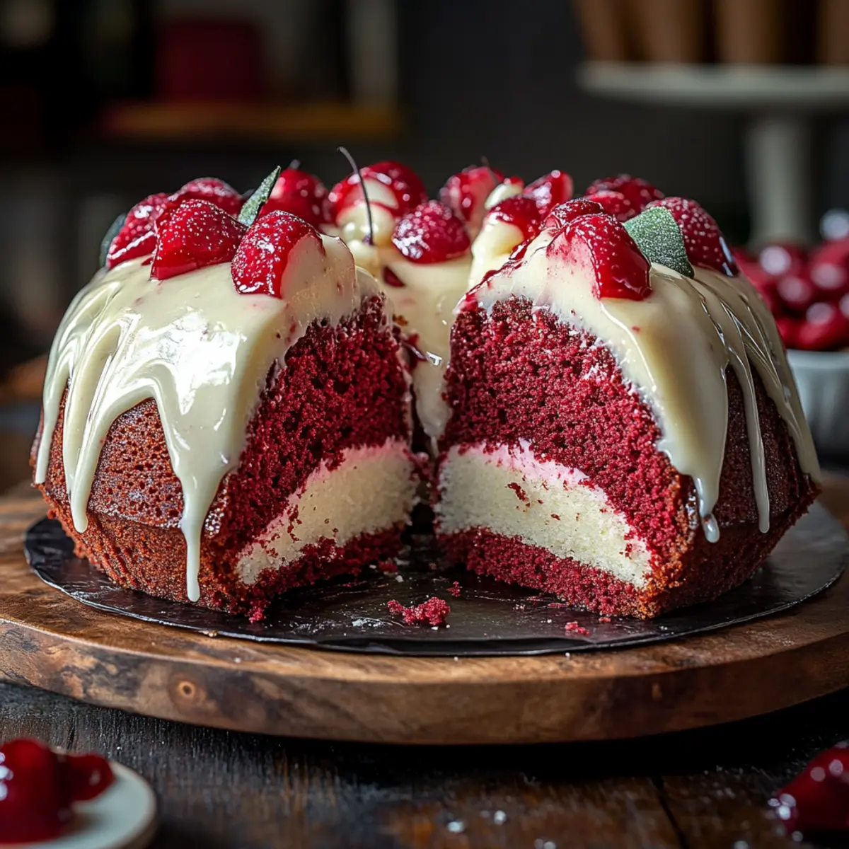 layered red velvet cheesecake bundt cake