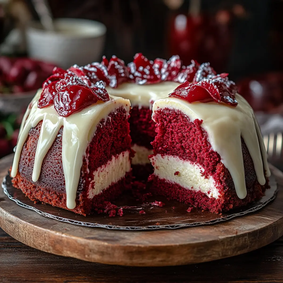 layered red velvet cheesecake bundt cake