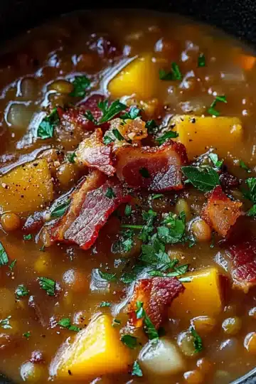 Hearty Lentil and Bacon Soup