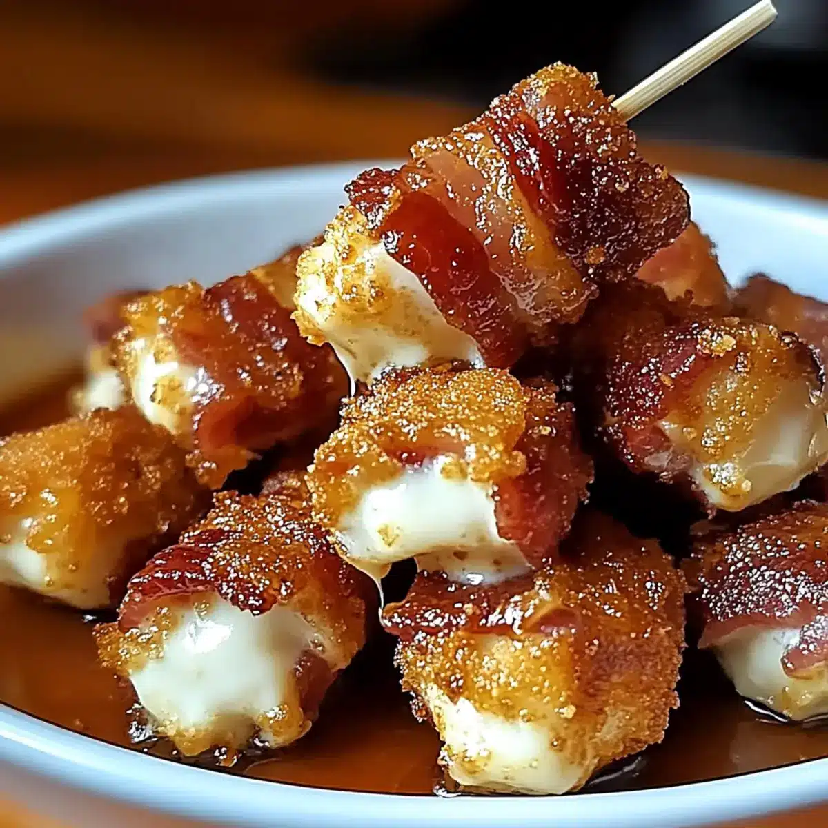 Irresistible Crispy Bacon Mozzarella Poppers with Glaze - Close-up of delicious texture