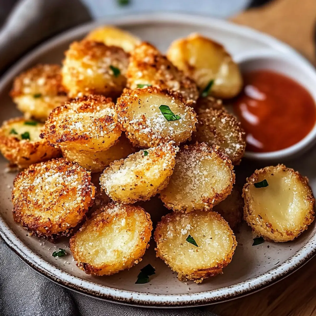 Crispy Garlic Parmesan Crusted Potatoes - Close-up of delicious texture