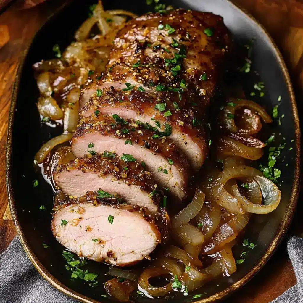 Maple Mustard Pork Tenderloin with Caramelized Onions
