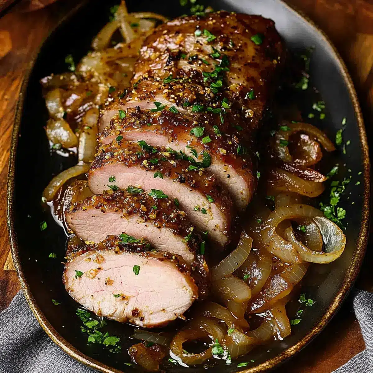 Maple Mustard Pork Tenderloin with Caramelized Onions