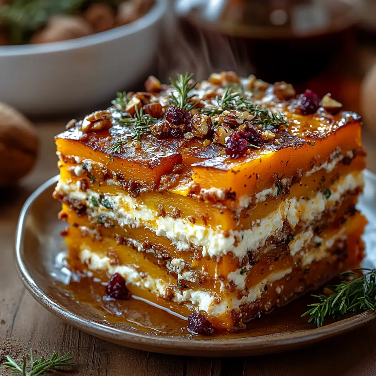 Layered Sweet Potato, Butternut Squash, Parsnips Lasagna with Feta, Walnuts & Cranberry-Honey Glaze - Ingredients prepared