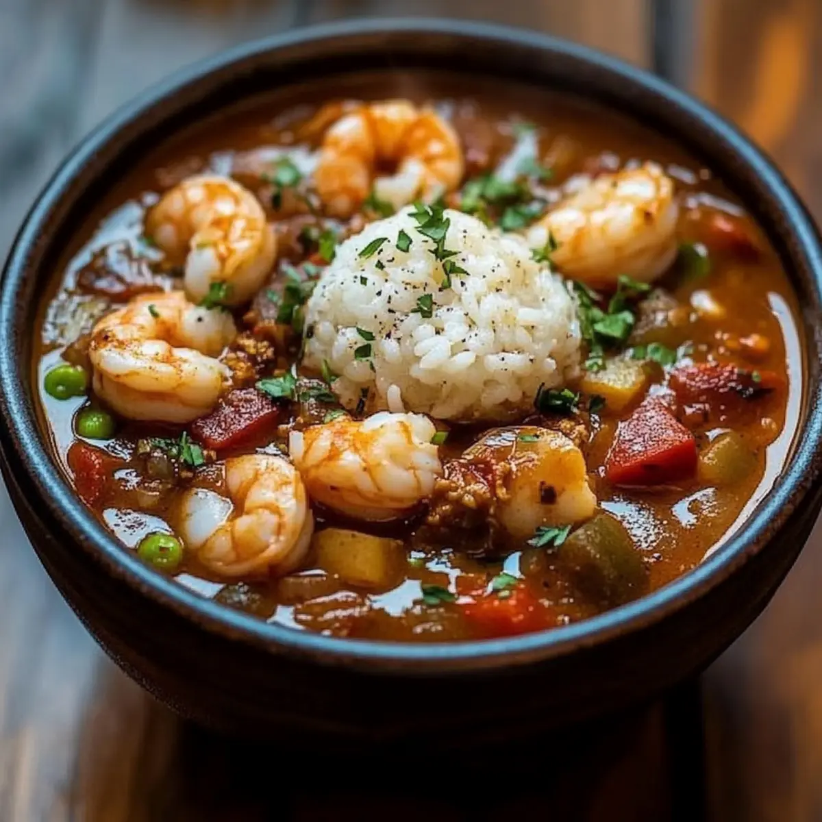 Louisiana Seafood Gumbo - Close-up of delicious texture