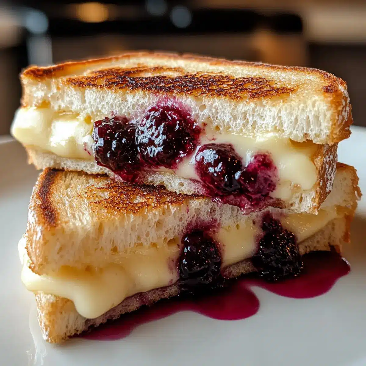 Brie & Blackberry Jam Grilled Cheese – 5-Minute Comfort - Finished dish plated beautifully